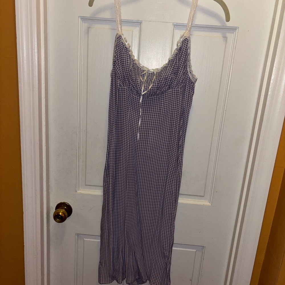 Rouje Purple and White Gingham Midi Dress